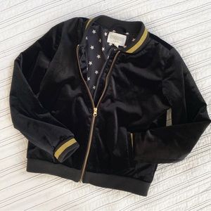 Girls Bomber Jacket In Black Velour & Gold Trim Star Lining By Gymboree size 14